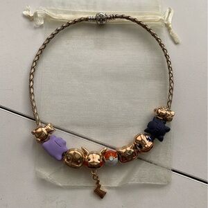 Pandora Leather Bracelet Wrap Twice /Necklace w 9 New Pokemon Figure Theme Charm